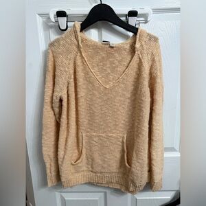 Roxy Chunky Knit Hoodie Sweater Tan Pullover Kangaroo Pocket XL Peach Tan